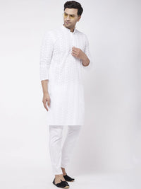 VASTRAMAY Men White Chikankari Pure Cotton Kurta with Churidar