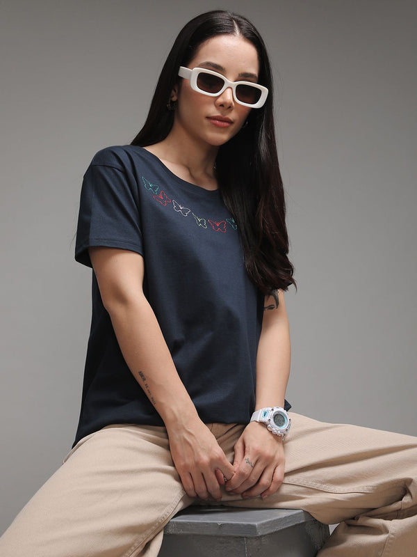 DILLINGER Women Short Sleeve Boxy Regular Embroidery Tshirt