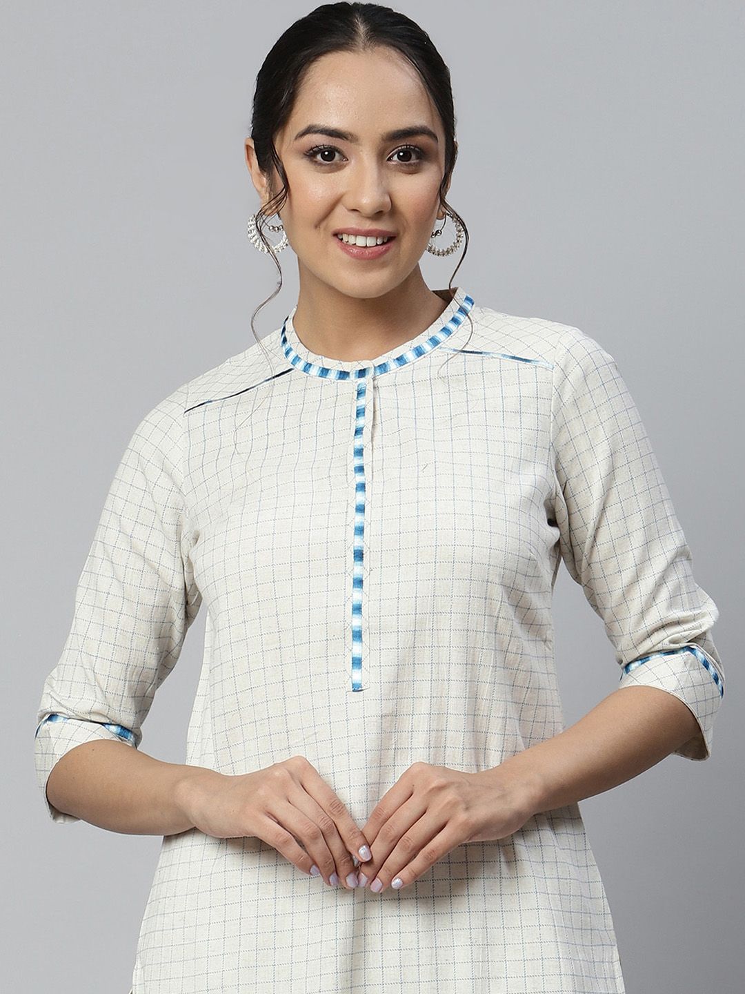 Aurelia Women Off White Geometric Print Cotton Blend Kurta Set with Palazzos