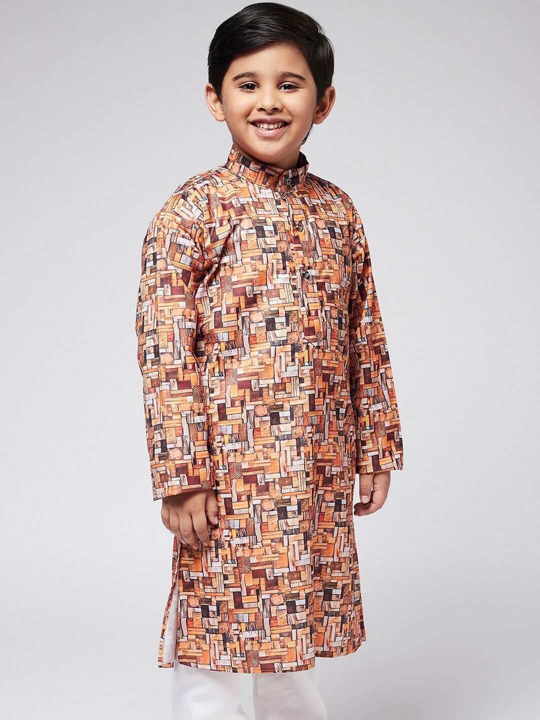 SOJANYA Boys Blue Floral Printed Thread Work Kurta