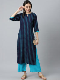 Libas Women Blue Striped Keyhole Neck Kurta