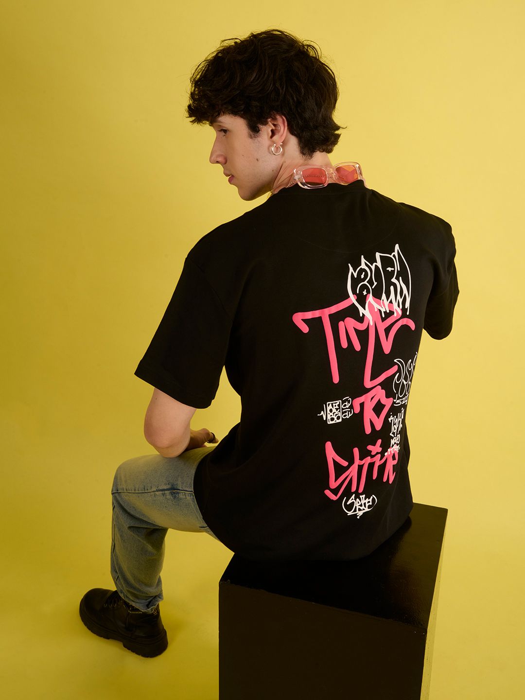 Bene Kleed Men Typography Printed Round Neck Cotton Oversized T-shirt