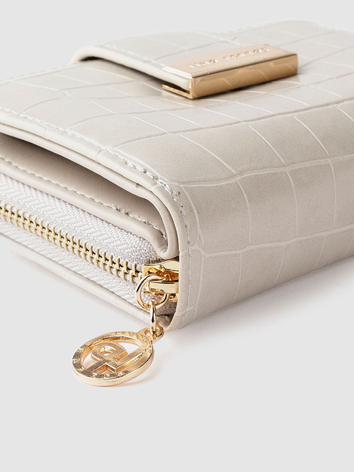 Lino Perros Women Off-White Croc Textured Two Fold Wallet
