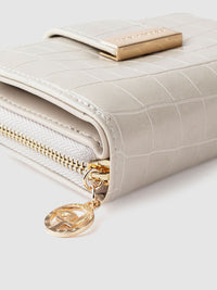 Lino Perros Women Off-White Croc Textured Two Fold Wallet