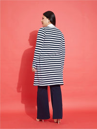 SASSAFRAS Curve Plus Size Striped Cotton Longline Open Front Shrug