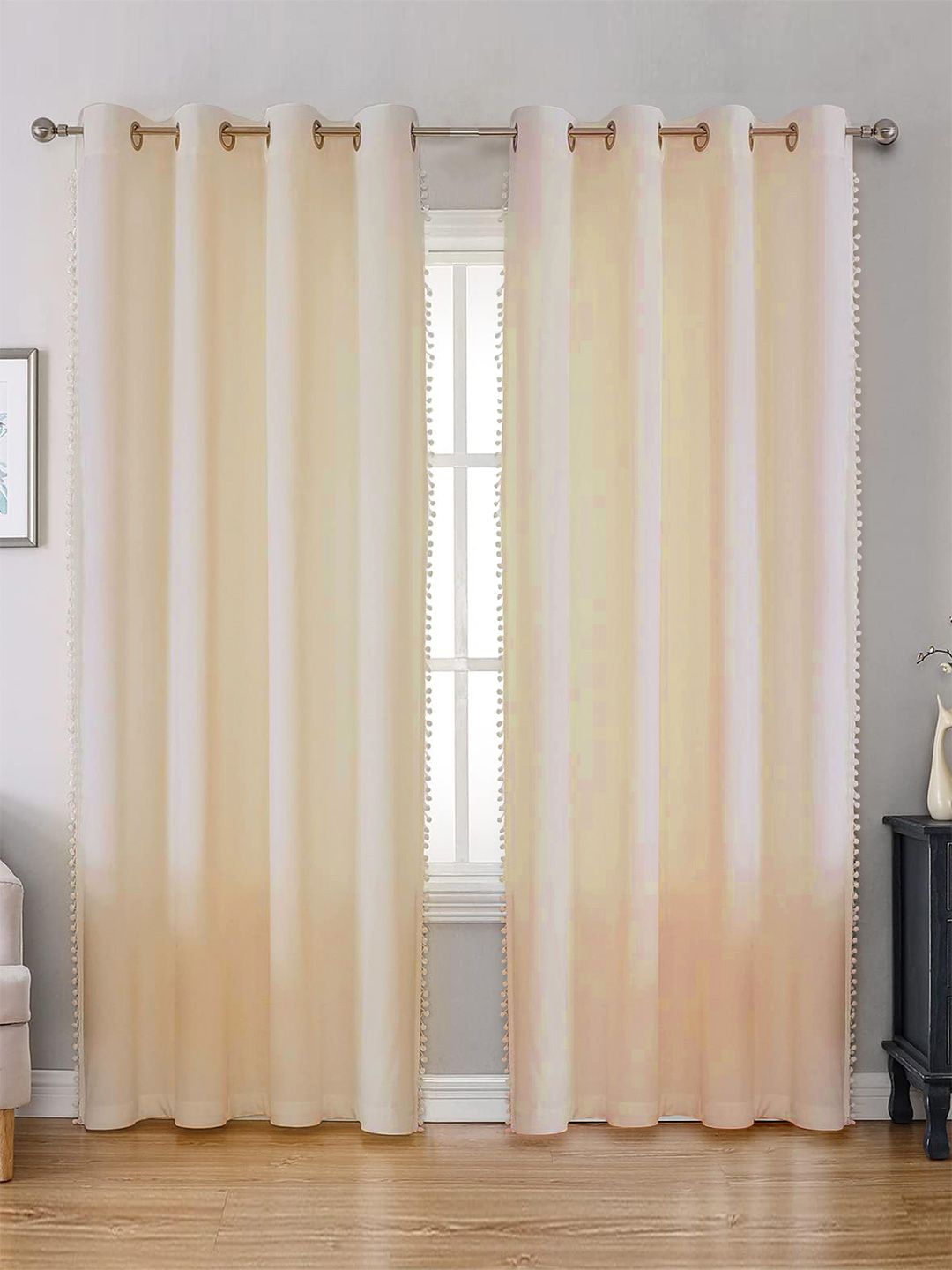 STITCHNEST Beige 2 Pieces Velvet Black Out Window Curtains