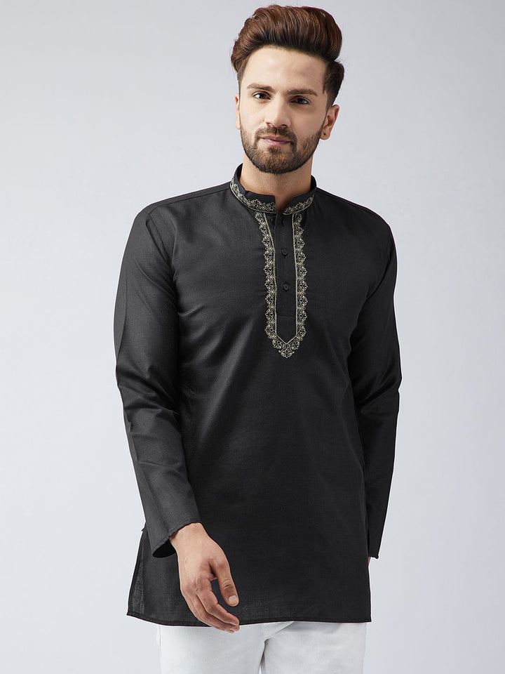 SOJANYA Kurta Pendek Bersulam Hitam Lelaki