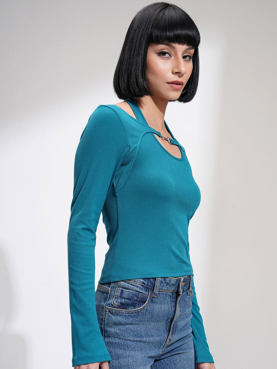 Street By Tokyo Talkies Women Ribbed Halter Cutout Layered Top