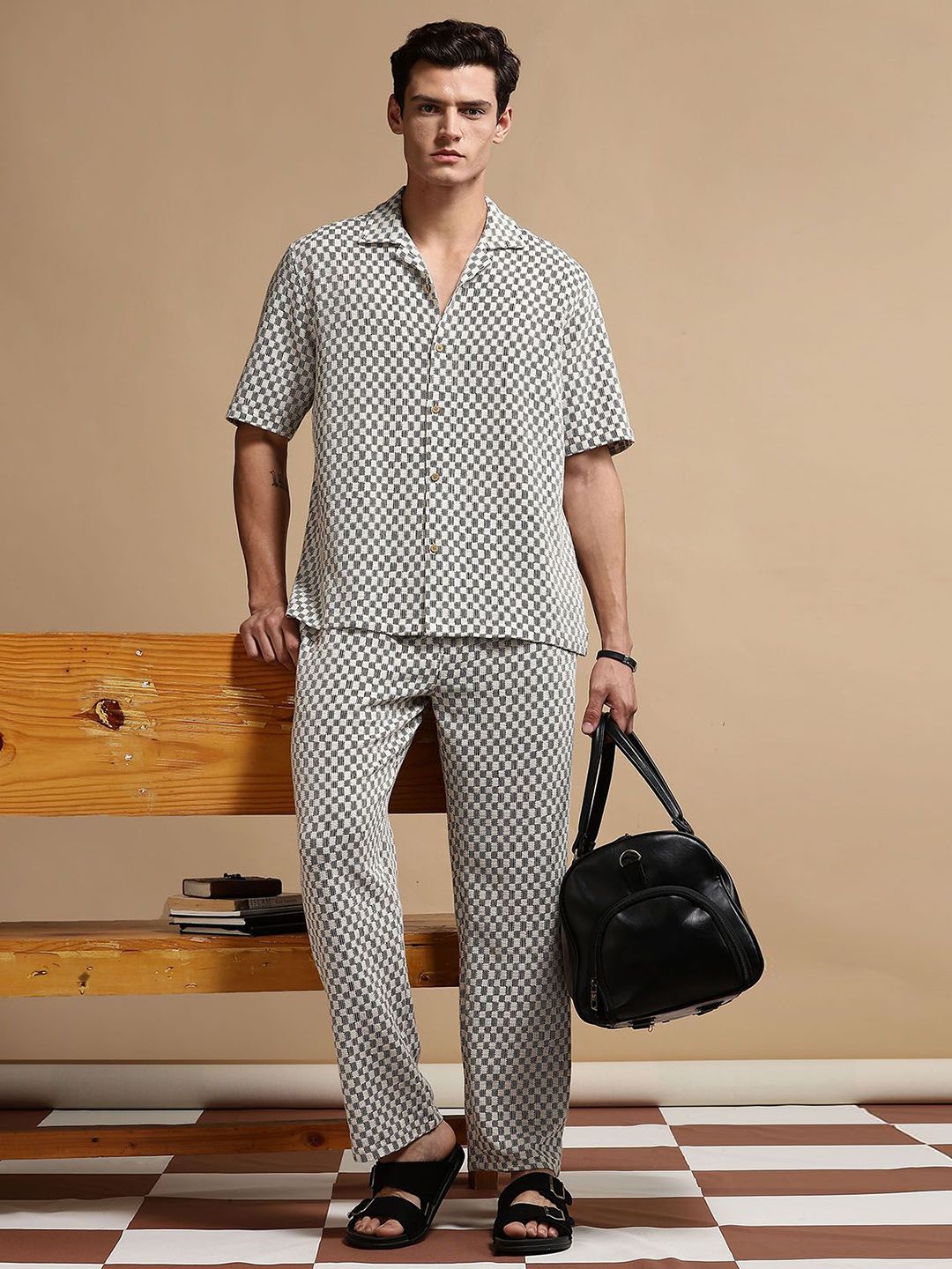 Eszett Checked Pure Cotton Shirt Collar With Trousers Co-Ord Set