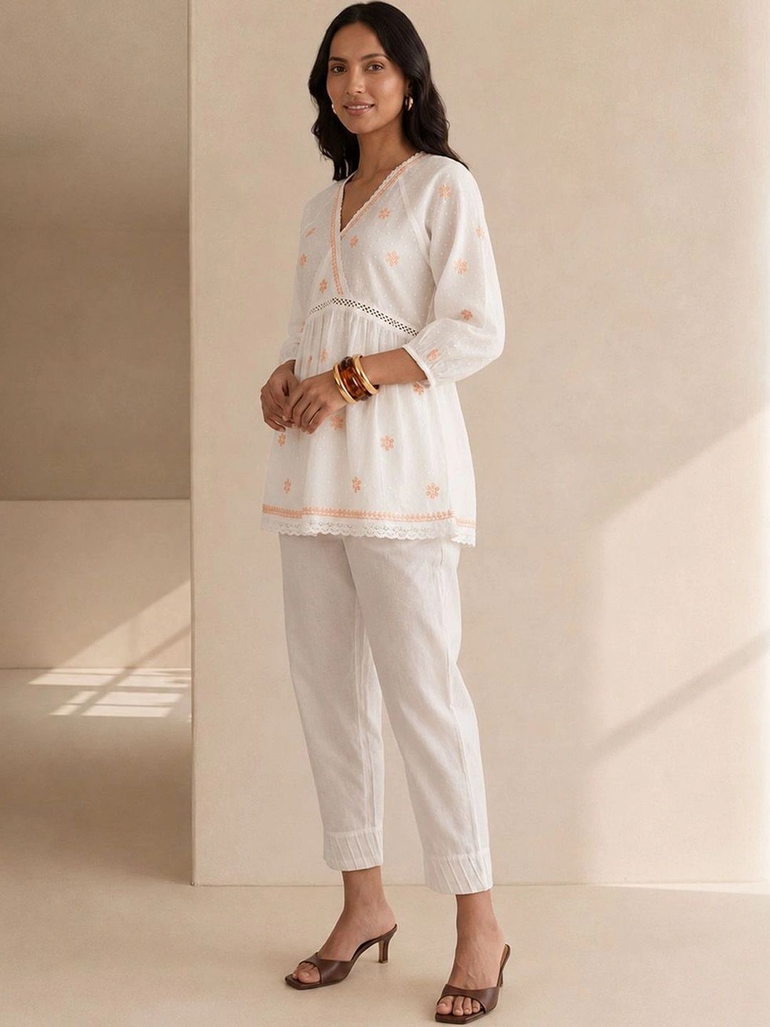 House of Chikankari Floral Embroidered Cotton Wrap Top