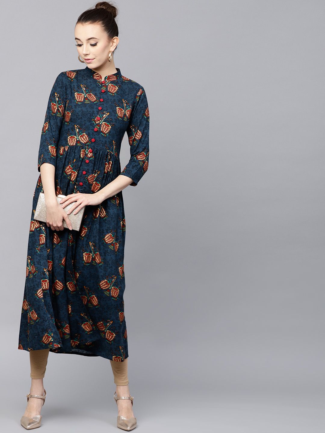 Gerua By Libas Women Blue  Maroon Tabla Printed A-Line Kurta