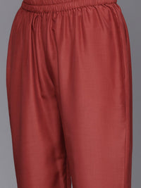 Varanga Women Rust Yoke Design Zari Kurta with Trousers & Dupatta