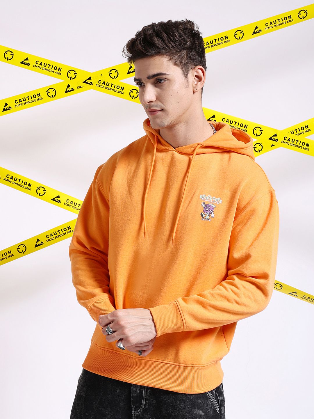 The Indian Garage Co Graphic Back Printed Hooded Oversized Pullover Sweatshirt