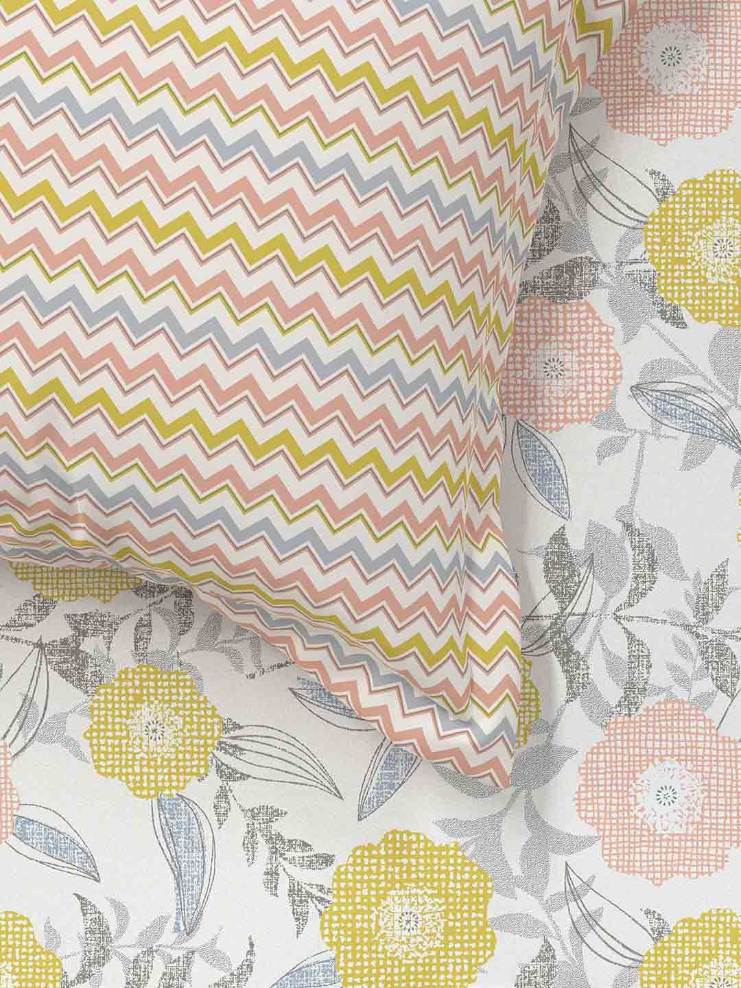 MYTRIDENT Doodle Flora Peach Flat 144TC Queen Cotton Bedsheet Set