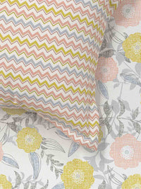 MYTRIDENT Doodle Flora Peach Flat 144TC Queen Cotton Bedsheet Set