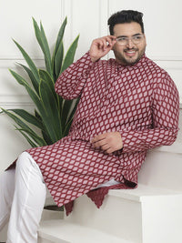 SOJANYA PLUS PLus Size Ethnic Motifs Printed Band Collar Long Sleeves Straight Kurta