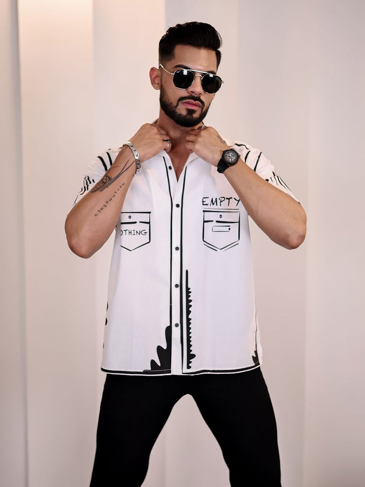 Eszett Graphic Printed Spread Collar Short Sleeves Regular Fit Pure Cotton Casual Shirt