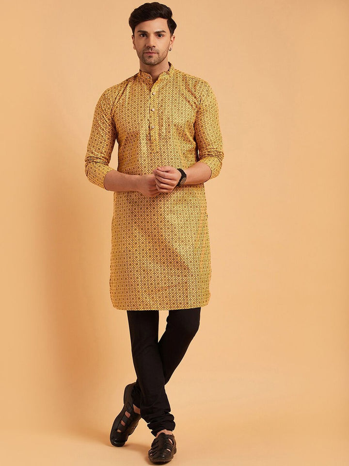 SOJANYA Mandarin Collar Ethnic Motifs Printed Cotton Linen Kurta
