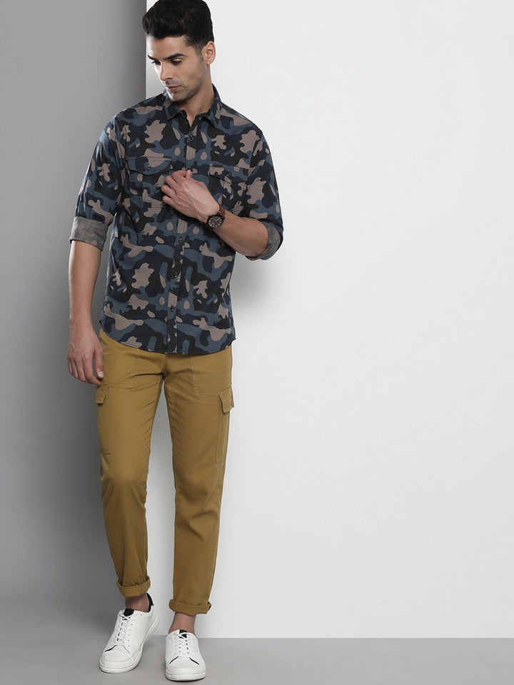 The Indian Garage Co Men Khaki Slim Fit Cotton Cargos Trousers