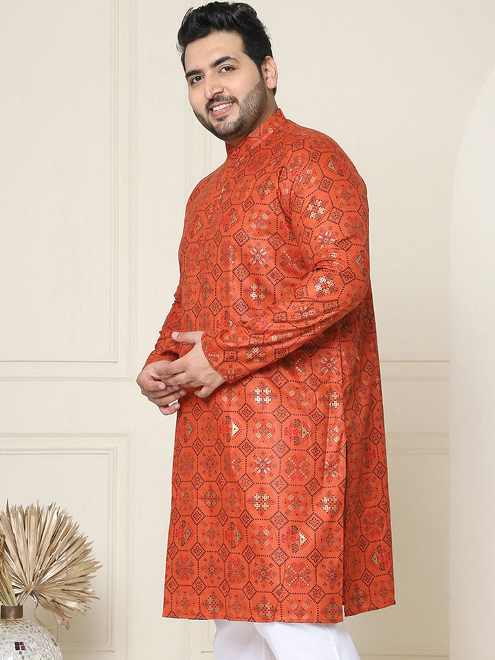 SOJANYA PLUS Saiz Motif Etnik Cetakan Tenun Rekaan Band Kolar Kurta Lurus Zari