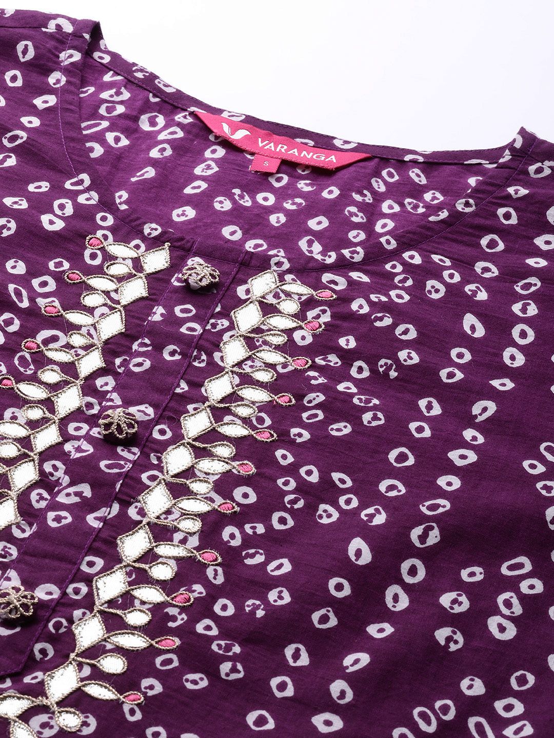 Varanga Women Purple & White Bandhani Printed Pure Cotton Kurta