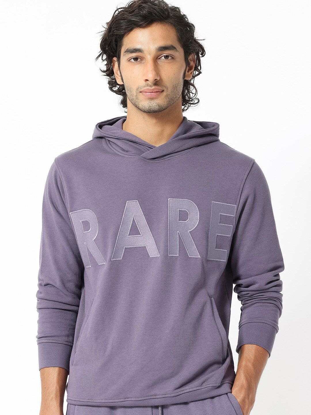 RARE RABBIT Men April Hooded Typography Printed Sweatshirt