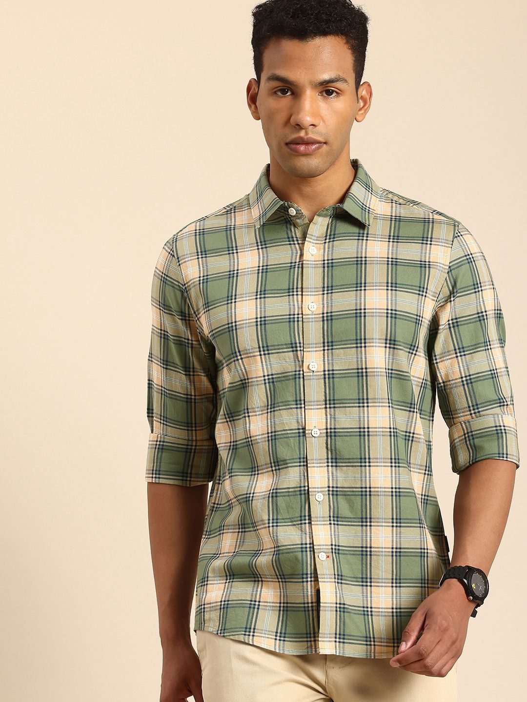 Being Human Slim Fit Checked Pure Cotton Casual Shirt