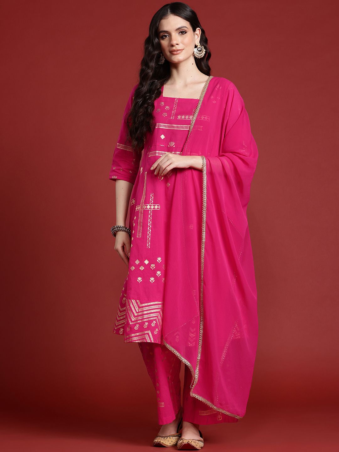 Anouk Printed Regular Gotta Patti Pure Cotton Kurta with Palazzos & Dupatta