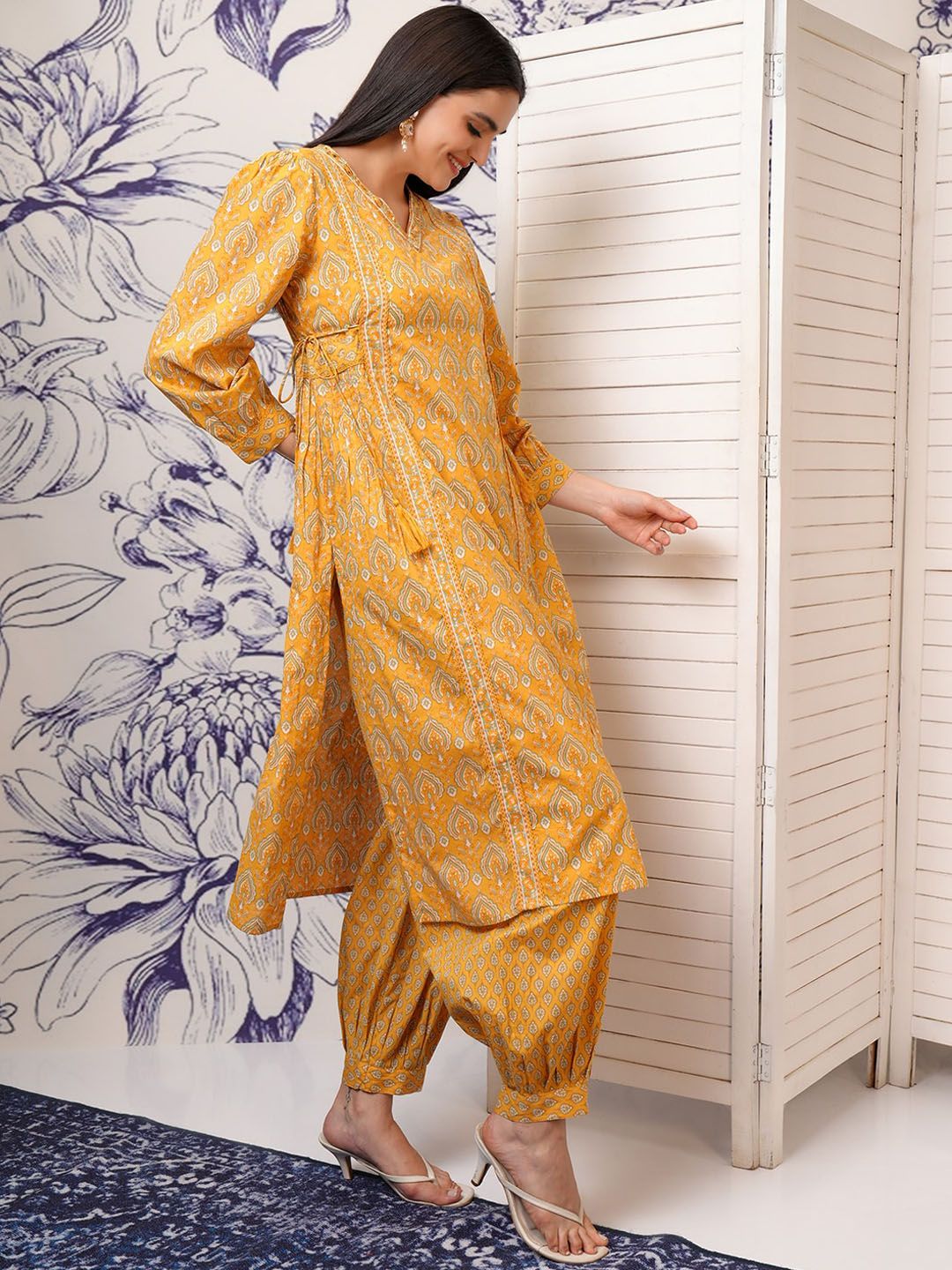 Vishudh Mustard Ethnic Motifs Printed Regular Pure Cotton Kurta with Trouser & Dupatta