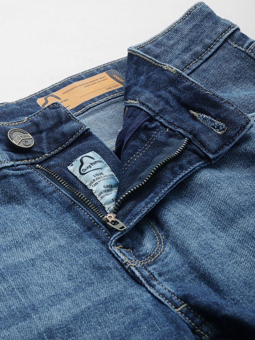 Being Human Men Skinny Fit Low Distress Heavy Fade Stretchable Jeans