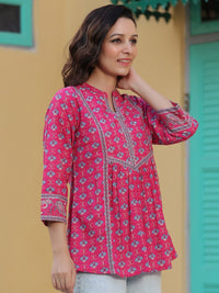 Motif Etnik Hujan &amp; Pelangi Bercetak Kurti A-Line Kapas Tulen