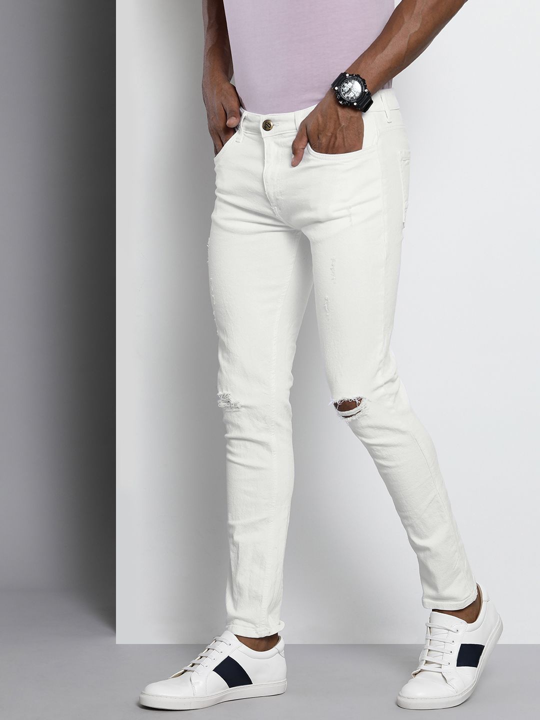 The Indian Garage Co Men White Slim Fit Jeans
