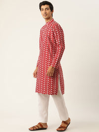 SOJANYA Men Maroon Ethnic Motifs Embroidered Kurta Set With Nehru Jacket