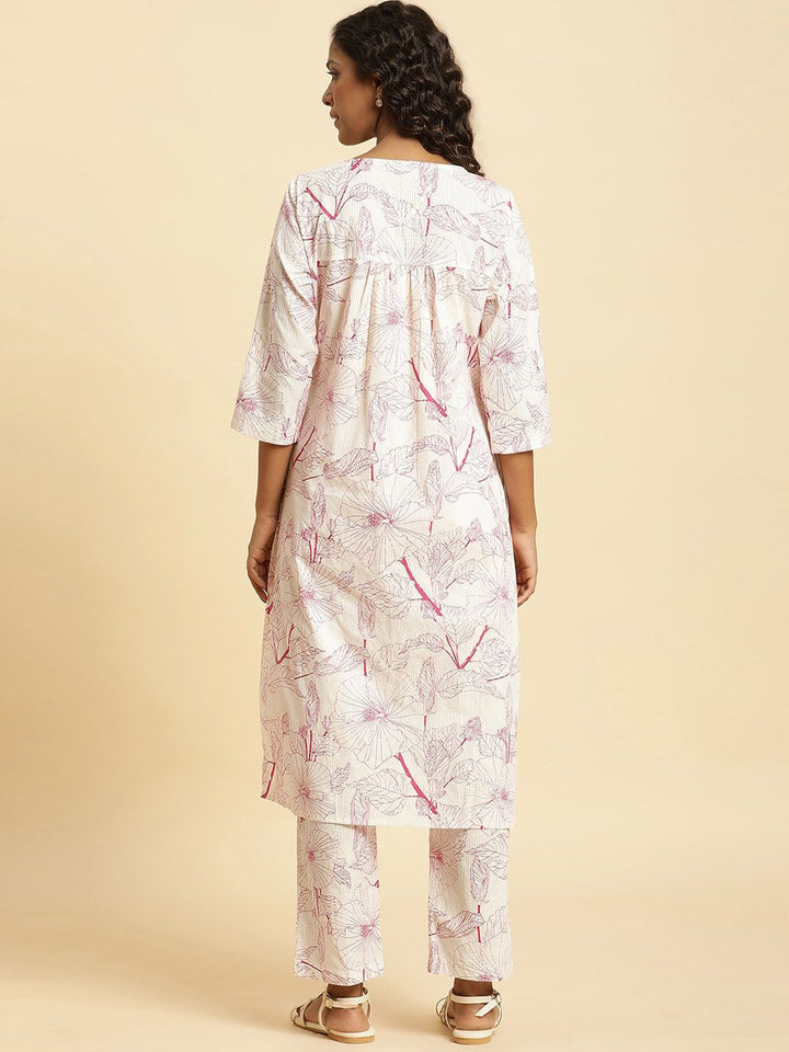 W Floral Printed Pure Cotton Kurta With Trousers