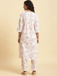 W Floral Printed Pure Cotton Kurta With Trousers