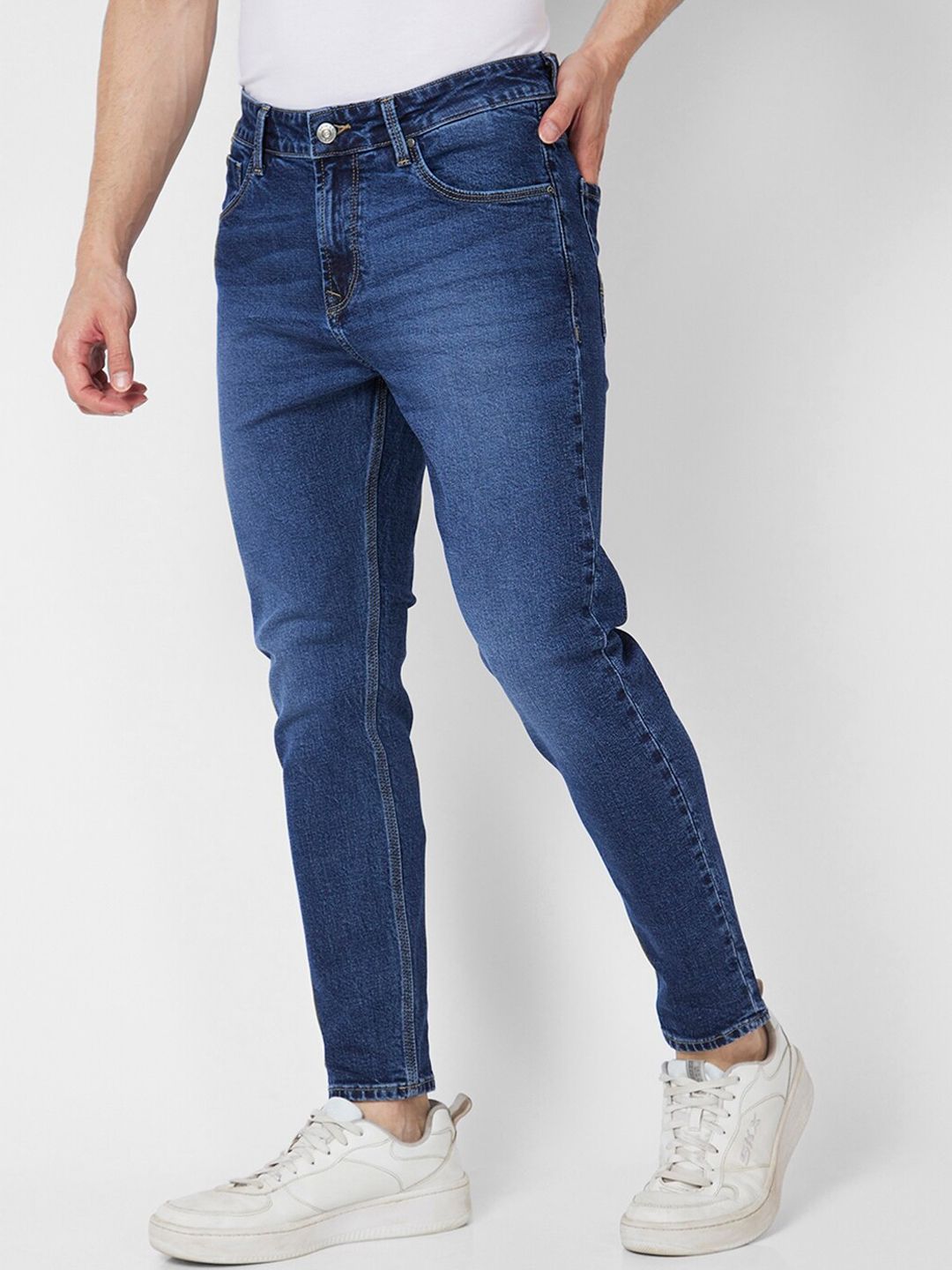 SPYKAR Men Kano Skinny Fit Mid-Rise Light Fade Cotton Cropped Jeans