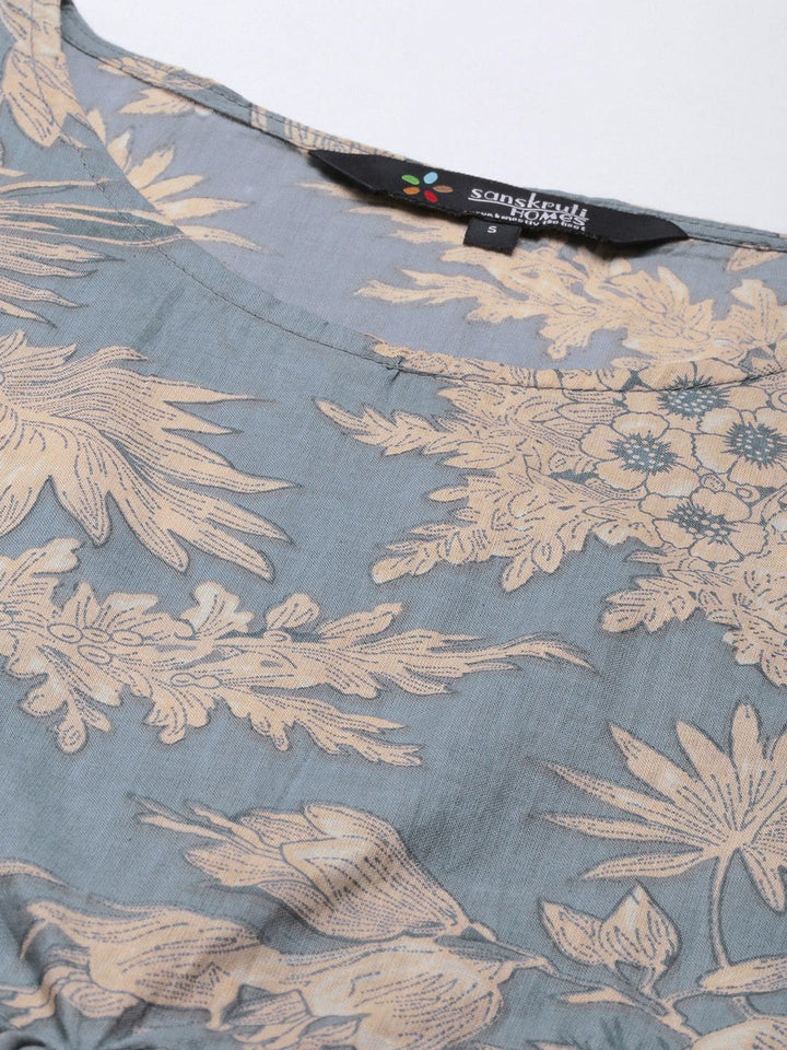 SANSKRUTIHOMES Women Blue & Beige Printed Cotton Night suit