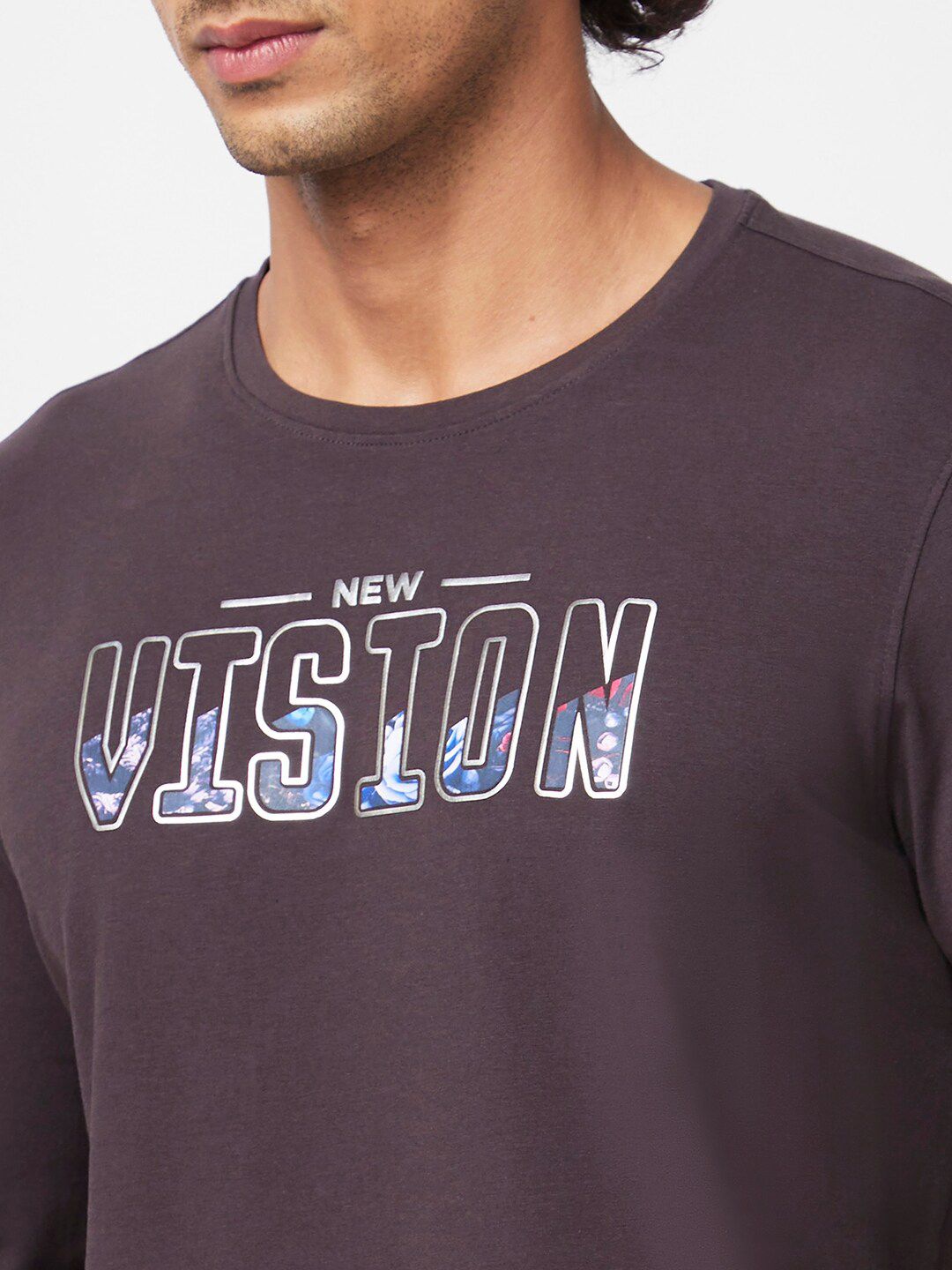 SPYKAR Men Grey Typography Printed Slim Fit T-shirt