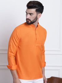 Anug by SOJANYA Men Orange Band Collar Kurta