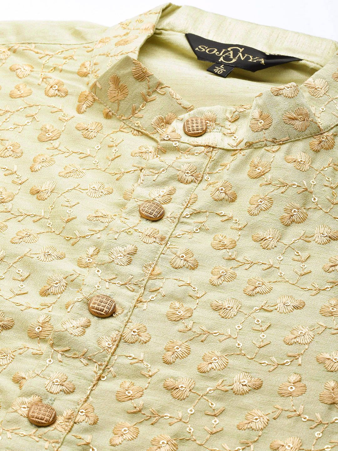 SOJANYA Men Green & Gold-Toned Floral Kurta