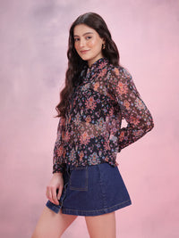 DressBerry Women Printed Semi Sheer Casual Shirt