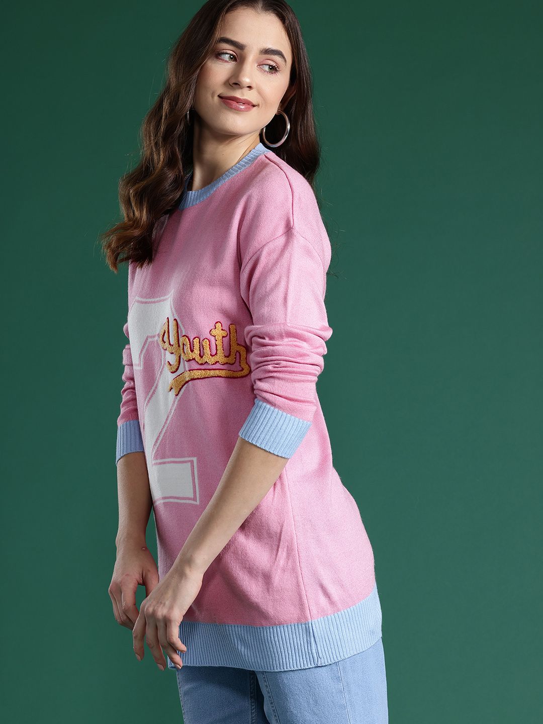 DressBerry Women Typography Longline Acrylic Pullover