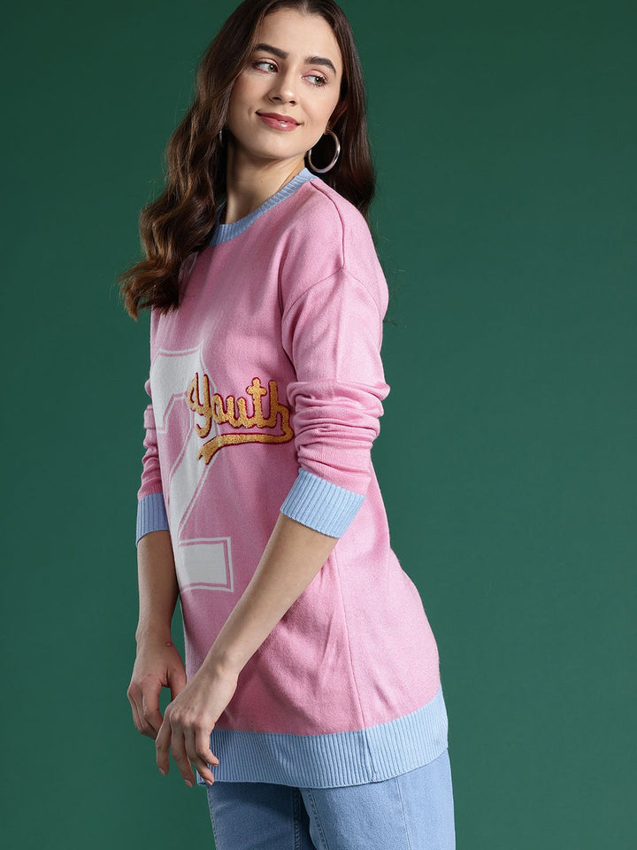 DressBerry Women Typography Longline Acrylic Pullover