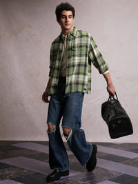 LOCOMOTIVE Textured Checked Utility Pocket Overshirt