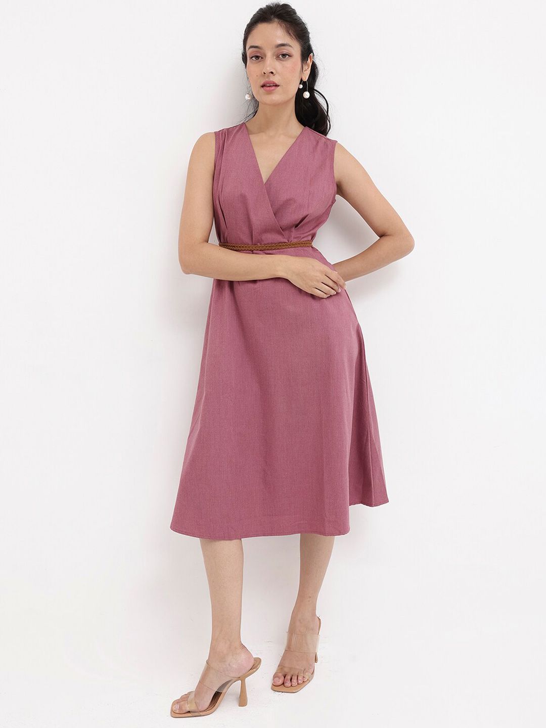 RAREISM V-Neck Fit & Flare Midi Dress
