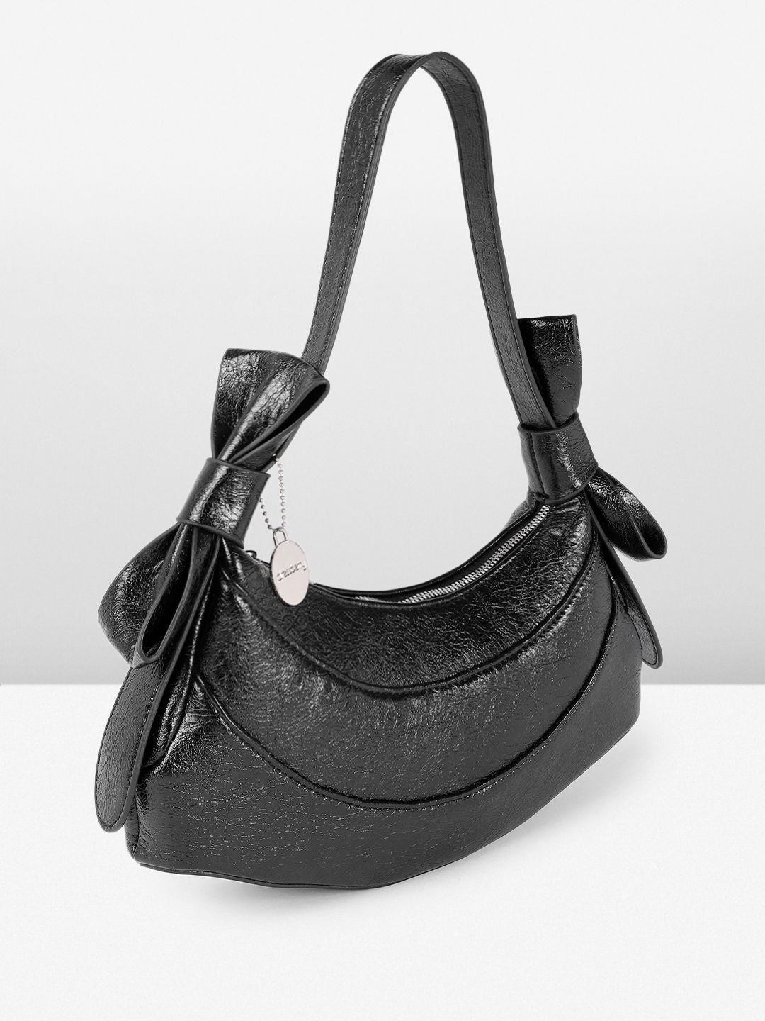 DressBerry Textured Half Moon Shoulder Bag with Bow Detail