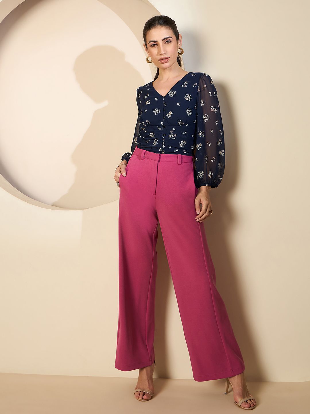 Antheaa Women Smart Straight Fit High-Rise stretchable Trousers