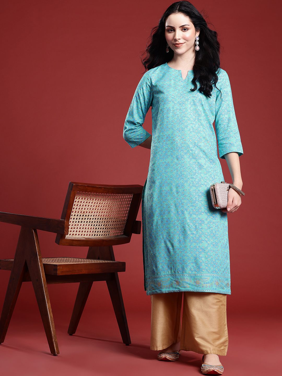 Anouk Floral Print Cotton Straight Kurta
