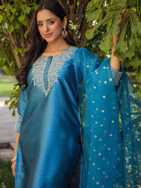 KALINI Ethnic Motifs Embroidered Straight Kurta & Trousers With Dupatta