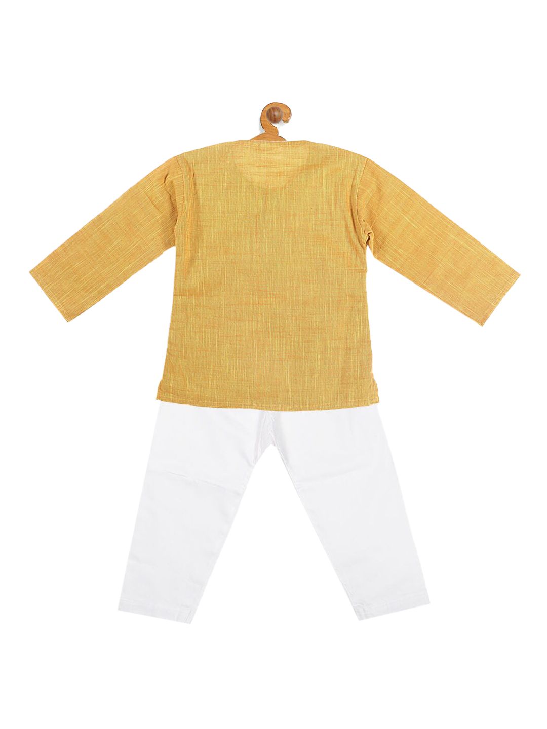 VASTRAMAY Kids Boys Yellow and White Pure Cotton Kurta with Pyjama